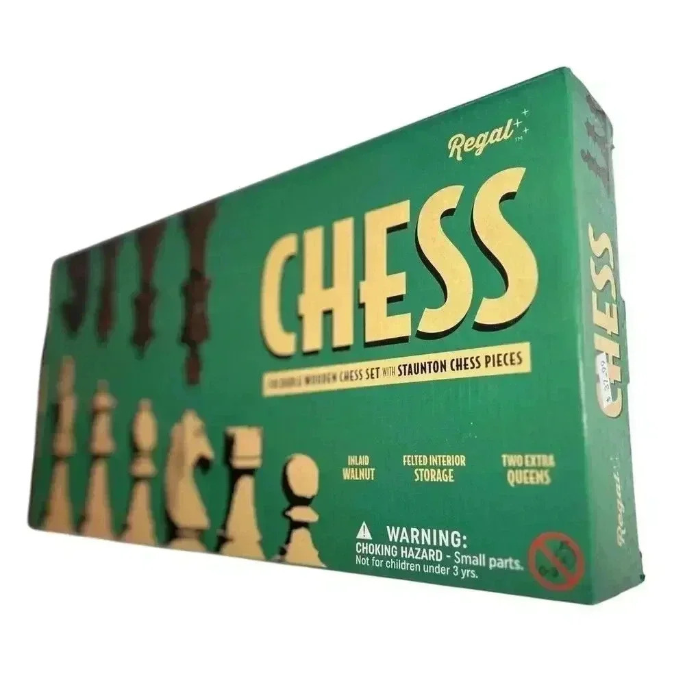 COPY - Wooden Chess Set - 2 Extra Queens, Folding Board Regal Games 15 Inch NEW…